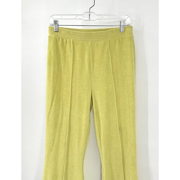 AERIE pants flare pull on elastic waist lounge ribbed gym neon yellow short M - Picture 2 of 10
